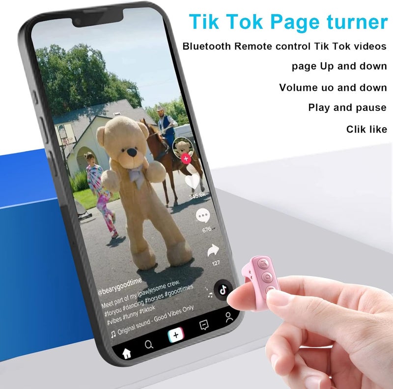 GEVO TIK Tok Bluetooth Remote Control Page Turner for iPhone Android Ipad Cell Phone Camera Remote Shutter Selfie Button, Bluetooth Ring (Pink) - Image 2